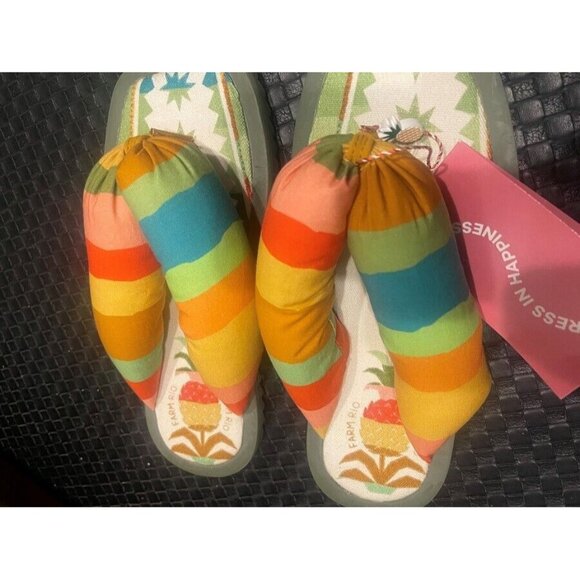 Farm Rio Puffy Rainbow Pineapple Flip Flop Sandals Slides Women US 6 EU 36 New - Picture 2 of 3